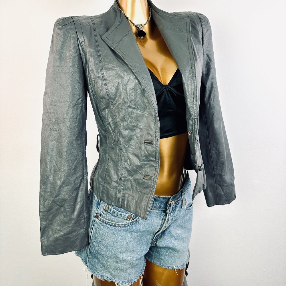 Vintage 70s leather jacket blazer biker jacket - Picture 3 of 9